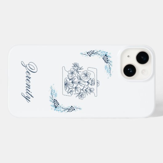 Initiaal "Z" Blauw Monogram Kalm Bloemen Case-Mate iPhone Case (Achterkant (horizontaal))
