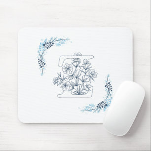 Initiaal "Z" Blauw Monogram Kalm Bloemen Muismat