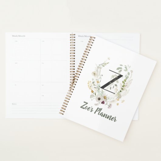 Initiaal Z met zachte kleurenbloem Planner (Display)