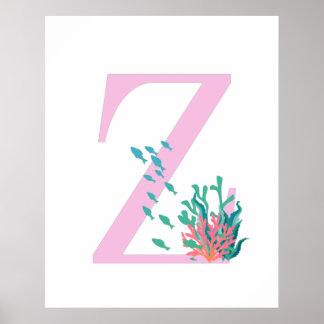 Initiaal Z Monogram Roze Blauwgroen Poster aan de 