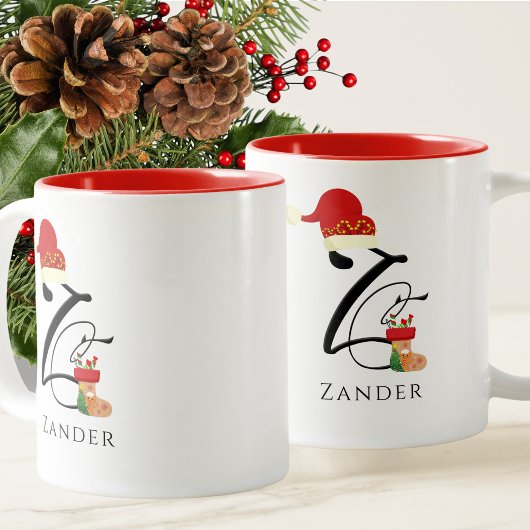 Initiaal Z Naam Elegant Script Modern Christmas Tweekleurige Koffiemok