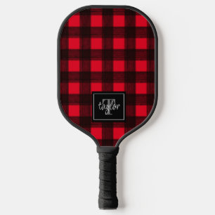 Initiaal zwart-wit zwart-wit cheque monogram pickleball paddle