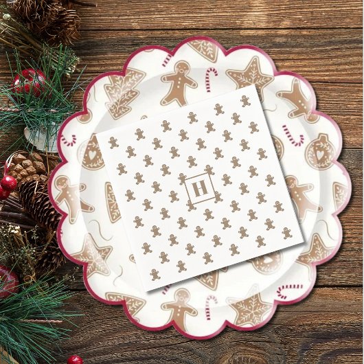 Initial, Gingerbread Man Cookies Holiday Paper Servet
