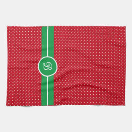 Initial, Green Red White Swiss Dot Kitchen Towel Theedoek