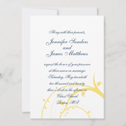 Initial jaune, bleu tourbillonne faire-part de (Dos)