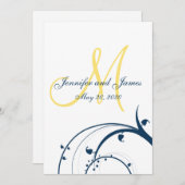 Initial jaune, bleu tourbillonne faire-part de (Devant / Derrière)