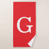 Initial Letter Monogram Red White Plain Simple (Serviette de bain)