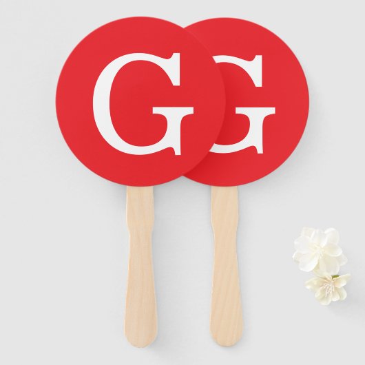 Initial Letter Monogram Red White Plain Simple Handwaaier (Voorkant en achterkant)