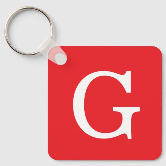 Initial Letter Monogram Red White Plain Simple Sleutelhanger (Voorkant)