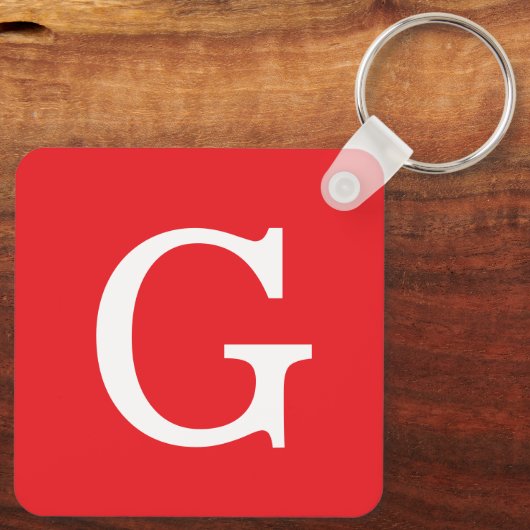 Initial Letter Monogram Red White Plain Simple Sleutelhanger (Achterkant)