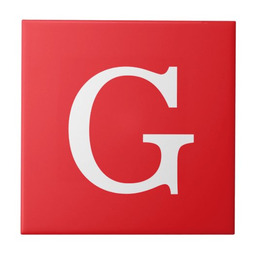 Initial Letter Monogram Red White Plain Simple Tegeltje (Voorkant)