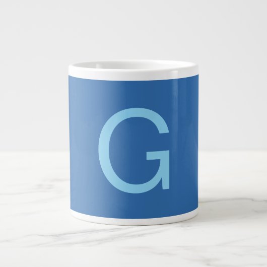 Initial Letter Monogram Steel Blue Custom Plain Extra Grote Beker (Voorkant)