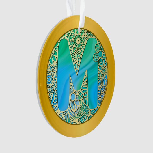 Initial Monogram M Christmas - Gold, Teal & Blue (devant)