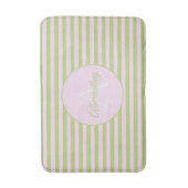Initial Monogram & Name Pastel Pink Green Striped Badmat (Voorkant Verticaal)