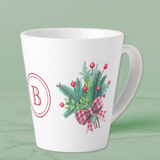 Initial, Watercolor Berries & Greenery 12oz Latte Mok