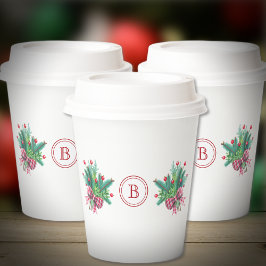 Initial, Watercolor Berries & Greenery Bouquet Papieren Bekers