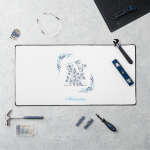 Initiale "A" Monogramme bleu Calme Floral