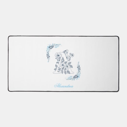 Initiale "A" Monogramme bleu Calme Floral (Recto)