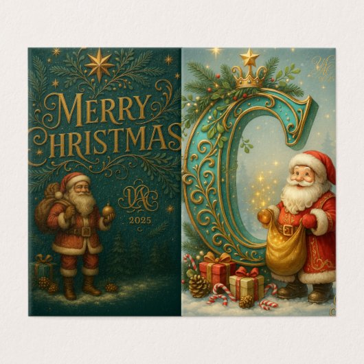 Initiale dorée C avec Père Noël et couronne (Outside Unfolded)