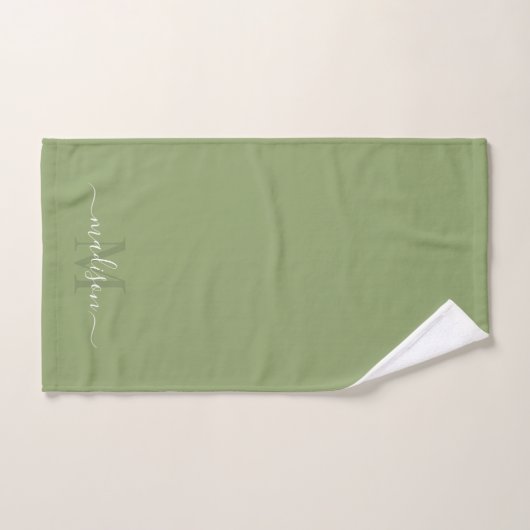Initiale et nom personnalisable avec Vert Sage cla (Serviette à main)