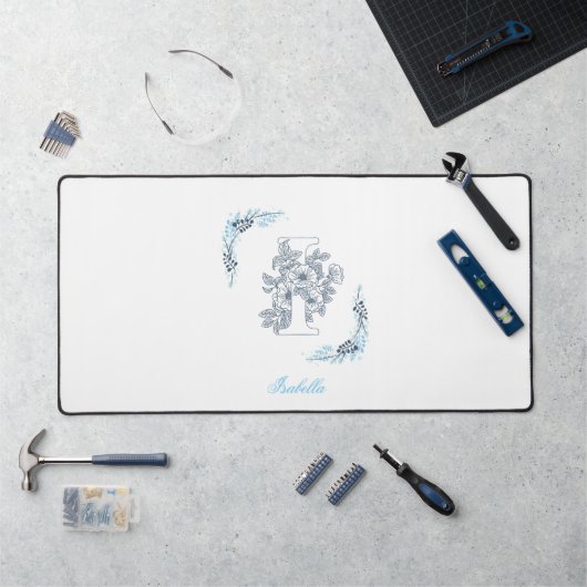 Initiale "I" Monogramme Bleu Calme Floral (Poste de travail)