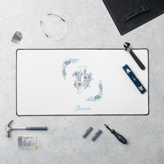 Initiale "J" Monogramme bleu Calme Floral (Poste de travail)