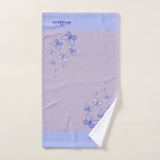 Initiale & Nom Bleu Papillon Fsenterie Lavande (Serviette à main)