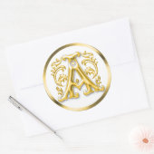 Initiale un Sticker rond en or (Enveloppe)