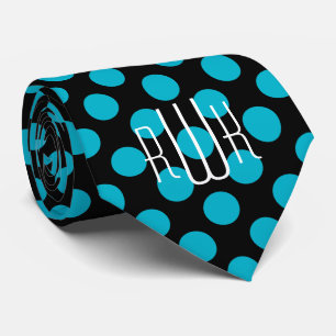 Initialen Aqua Black Polka Dots Stropdas