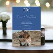 Initialen blauw eenvoudig 2 foto's QR bruiloft Kaart