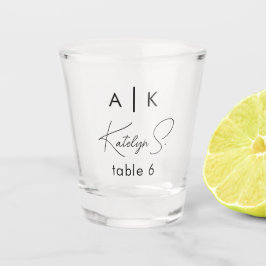 Initialen Bruiloft Shot Glass Favor | Tabelnummers Shot Glas
