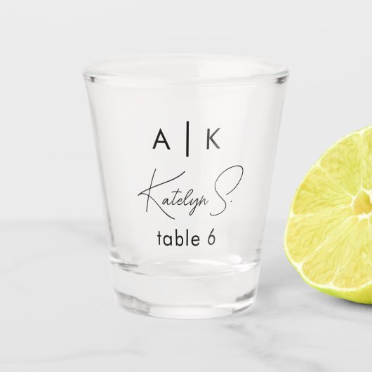 Initialen Bruiloft Shot Glass Favor | Tabelnummers Shot Glas (Voorkant)