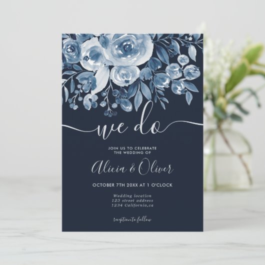 Initialen bruiloft van gewone marinesolfblauw kaart (Staand voorkant)