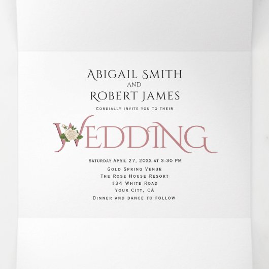 Initialen en ampersand van roos, met roos drieluik uitnodiging (Binnenkant midden)