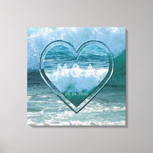 Initialen en datum van het Beach Life Wedding Coup Canvas Afdruk (Voorkant)