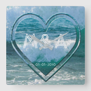 Initialen en datum van het Beach Life Wedding Coup Vierkante Klok