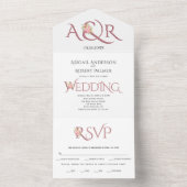 Initialen en roze roze roze rozen bruiloft all in one uitnodiging (Binnen)