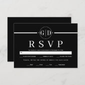 Initialen en witte streep minimalistische bruiloft RSVP kaartje (Voorkant / Achterkant)