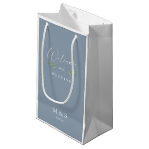 Initialen Eucalyptus Wedding Favor Dusty Blue Klein Cadeauzakje