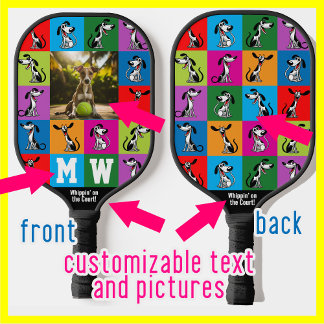 Initialen+foto + tekst Whippet Wack-a-Doodle Pickleball Paddle