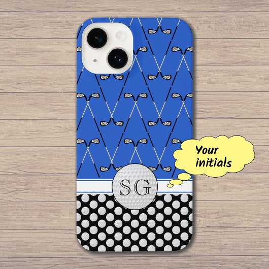 Initialen golfpatroon blauw iPhone hoesje