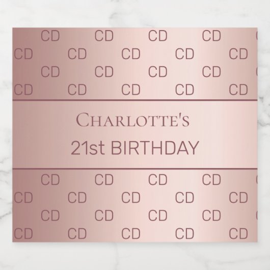 Initialen goudmonogram roos op jaarbasis sparkling wijnetiket (Enkel label)