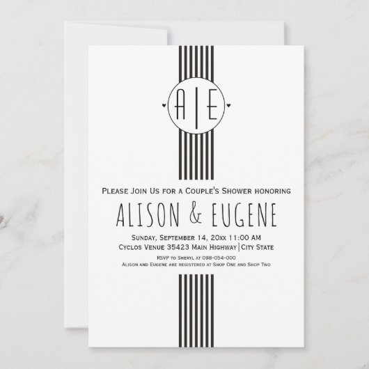 Initialen met een zwarte en witte bruiloft kaart (Voorkant)