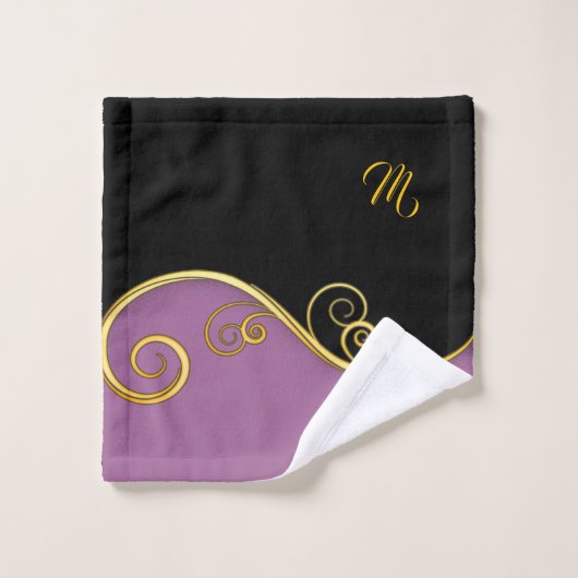 Initialen met Paars-zwarte handdoekset (met/uit) Bad Handdoek (Wasdoekje)
