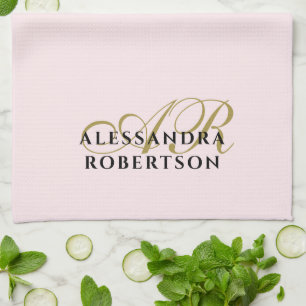 Initialen Minimalistisch Pastel Roze Goud Zwart St Theedoek