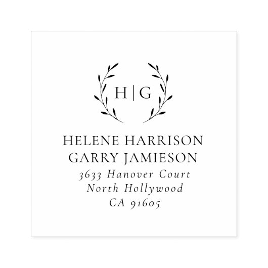 Initialen moderne botanische twee achternamen adre rubberstempel (Afrduk)