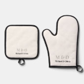 Initialen Monogram Koppel Naam Wit Ovenwant & Pannenlap Set (Voorkant)