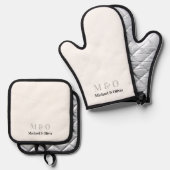 Initialen Monogram Koppel Naam Wit Ovenwant & Pannenlap Set (Voorkant / Achterkant)