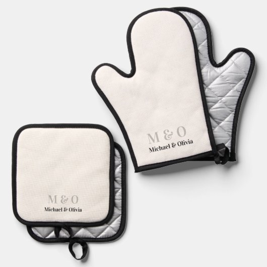 Initialen Monogram Koppel Naam Wit Ovenwant & Pannenlap Set (Voorkant / Achterkant)