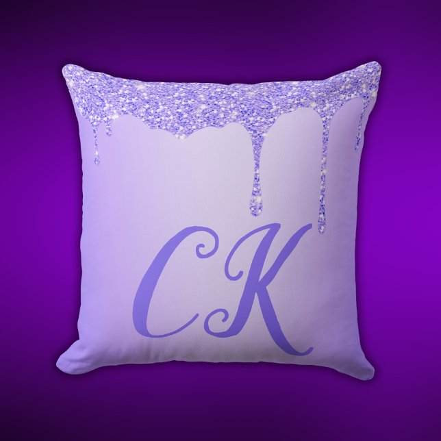 Initialen Monogram met Paarse Glitter | Kussen (Creator heeft geüpload)